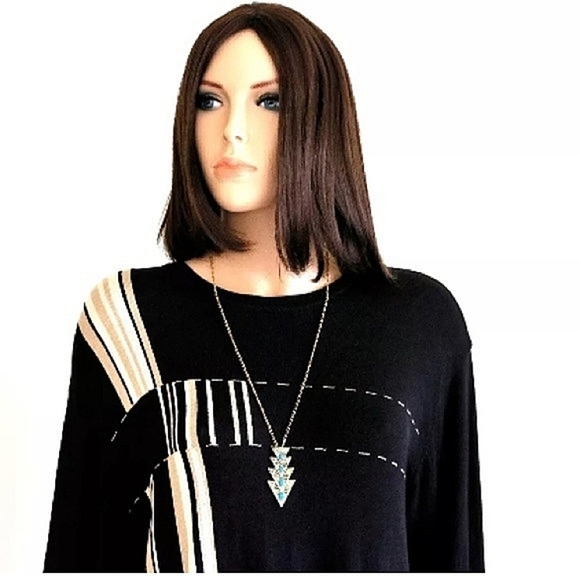 Boho Geometric Gold and Blue Necklace - Picture 3 of 4